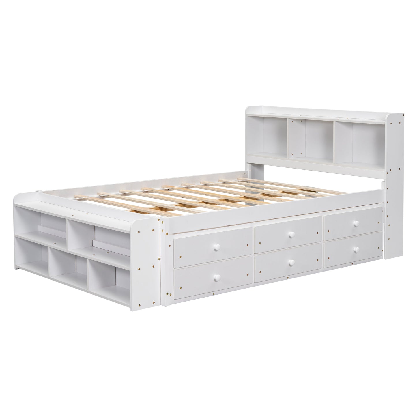 Full bed with bookcase headboard and under-bed storage drawers in white by HouseOfZazla on Tampa Home & Garden Store