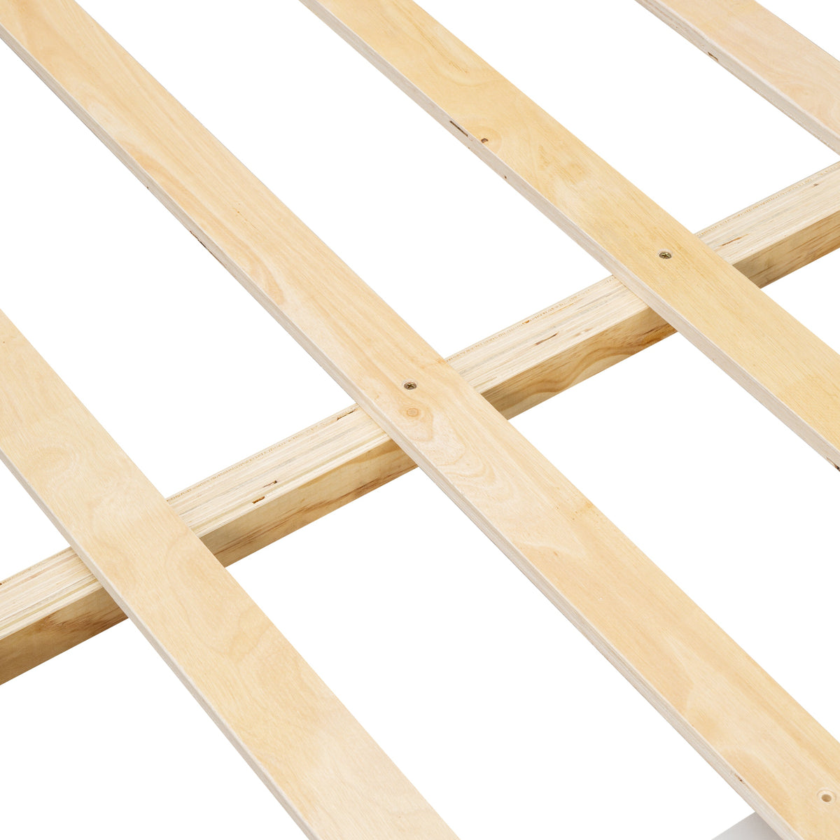 Full bed frame with slat system in light pine wood and cross supports on Tampa Home & Garden Store