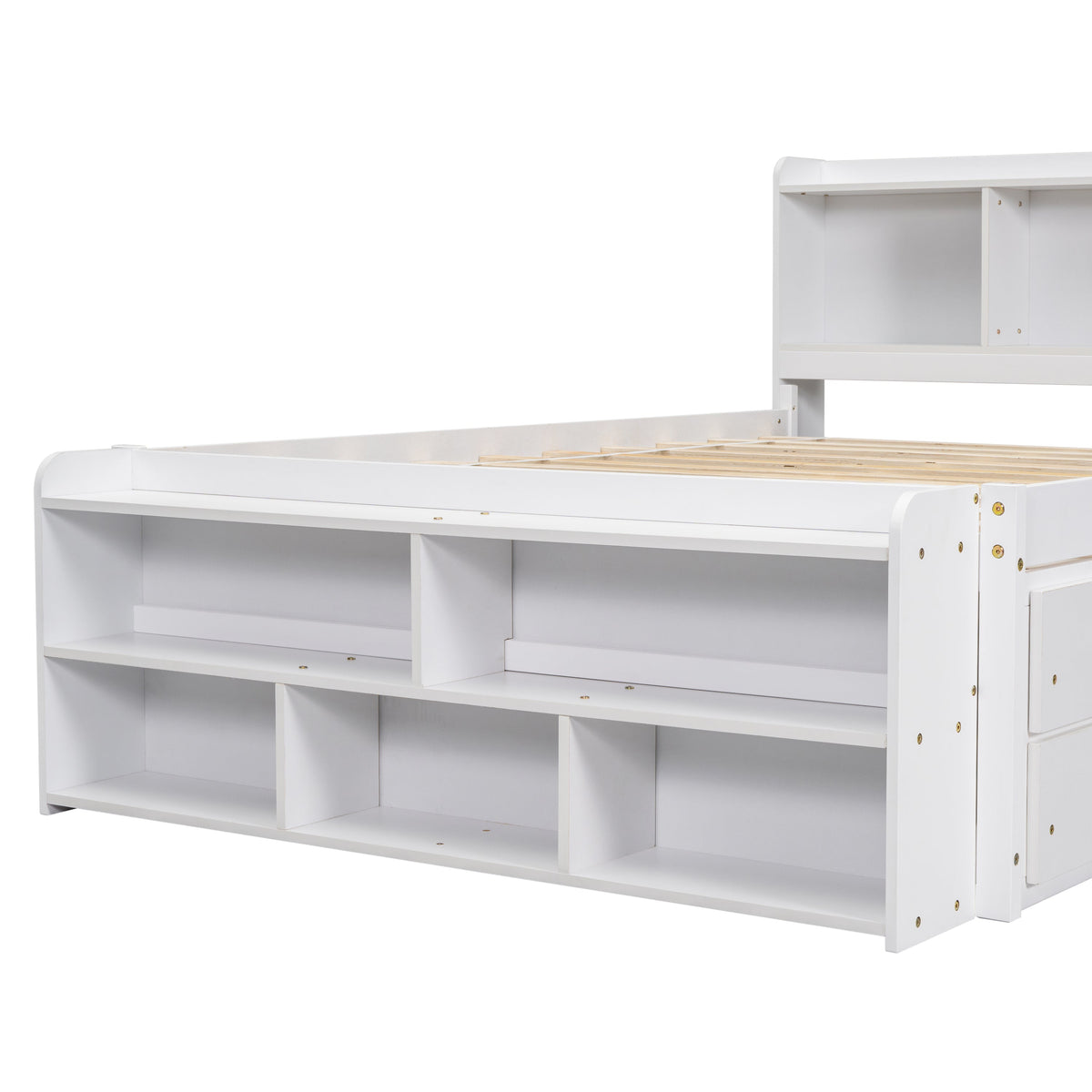 White full bed with bookcase headboard and under-bed storage, HouseOfZazla on Tampa Home & Garden Store