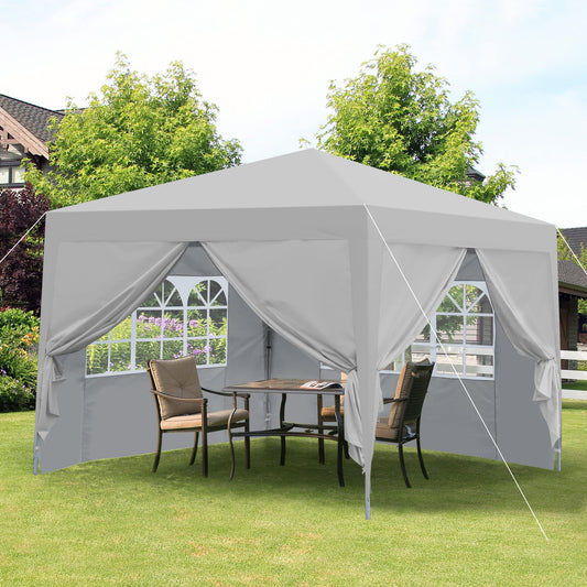 Outdoor 10x10 ft pop up gazebo canopy tent by HouseOfZazla gray with sidewalls for backyard on Tampa Home & Garden Store