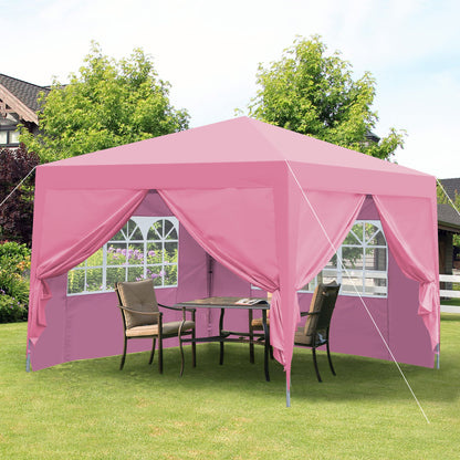 pink 10x10ft outdoor pop up gazebo canopy by HouseOfZazla with draped curtains in backyard setup on Tampa Home & Garden Store