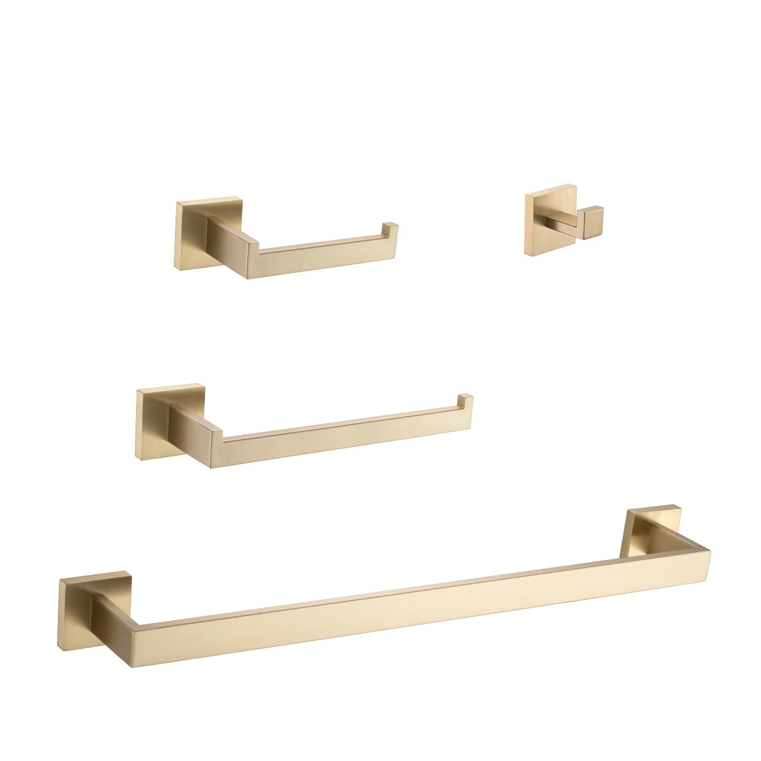 4-Piece Bathroom Hardware Set, brushed gold by HouseOfZazla; long towel bar and two shorter bars on Tampa Home & Garden Store