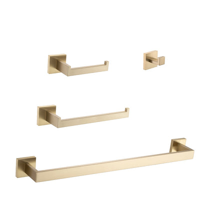 4-Piece Bathroom Hardware Set, brushed gold by HouseOfZazla; long towel bar and two shorter bars on Tampa Home & Garden Store
