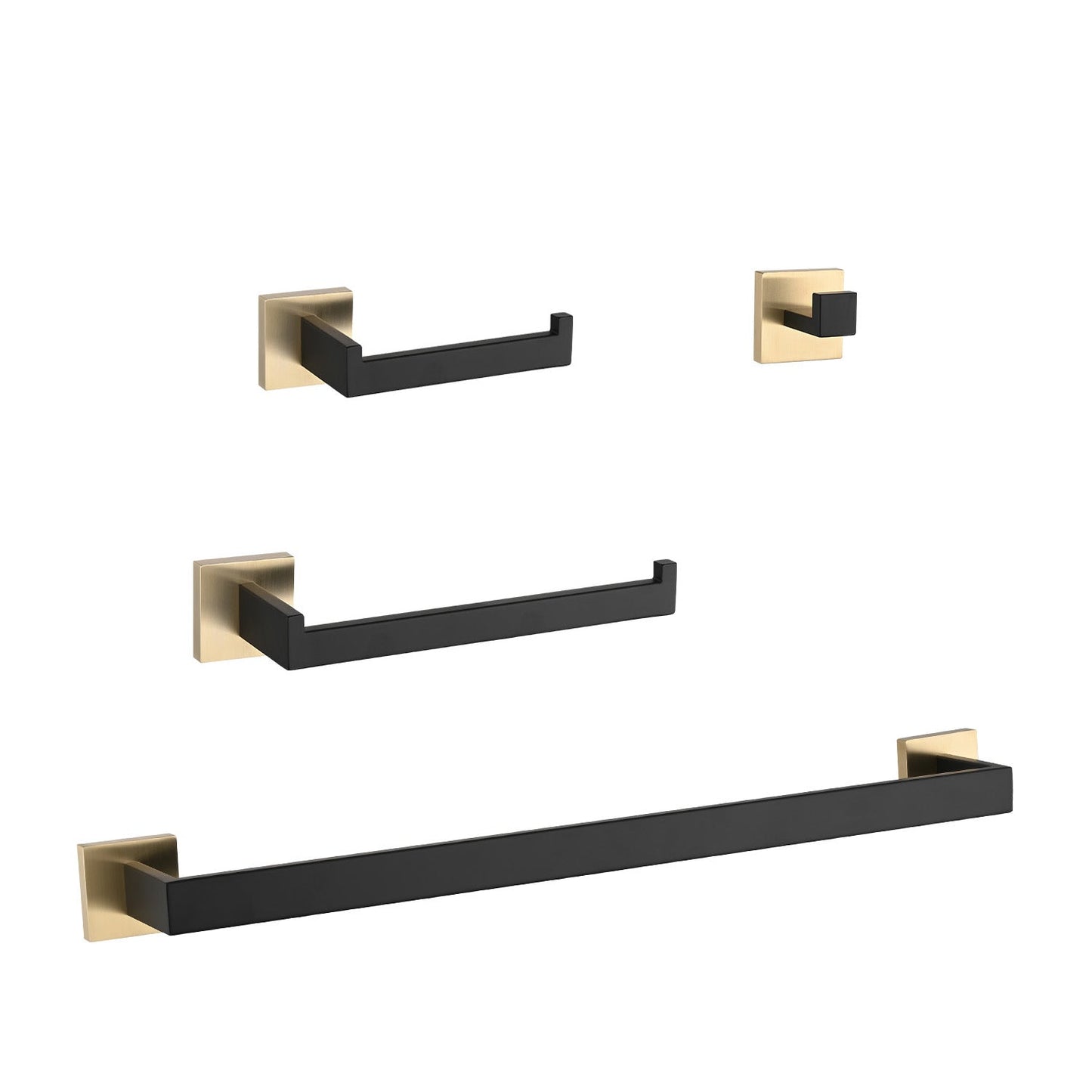 4-Piece Bathroom Hardware Set by HouseOfZazla: black towel bars with brass square mounts on Tampa Home & Garden Store