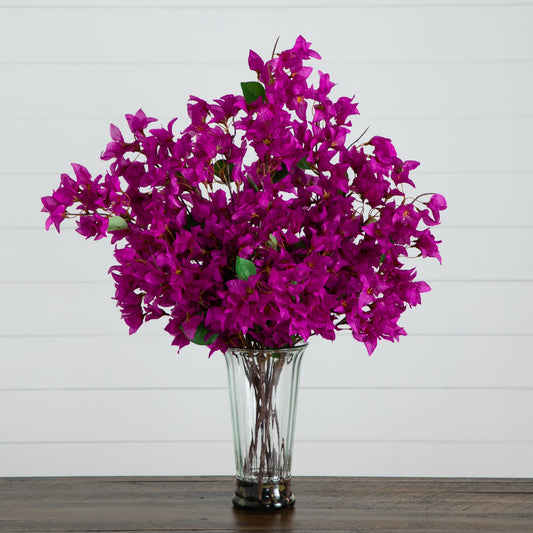 30” Artificial Bougainvillea Arrangement in Glass Vase - Tampa Home & Garden Store