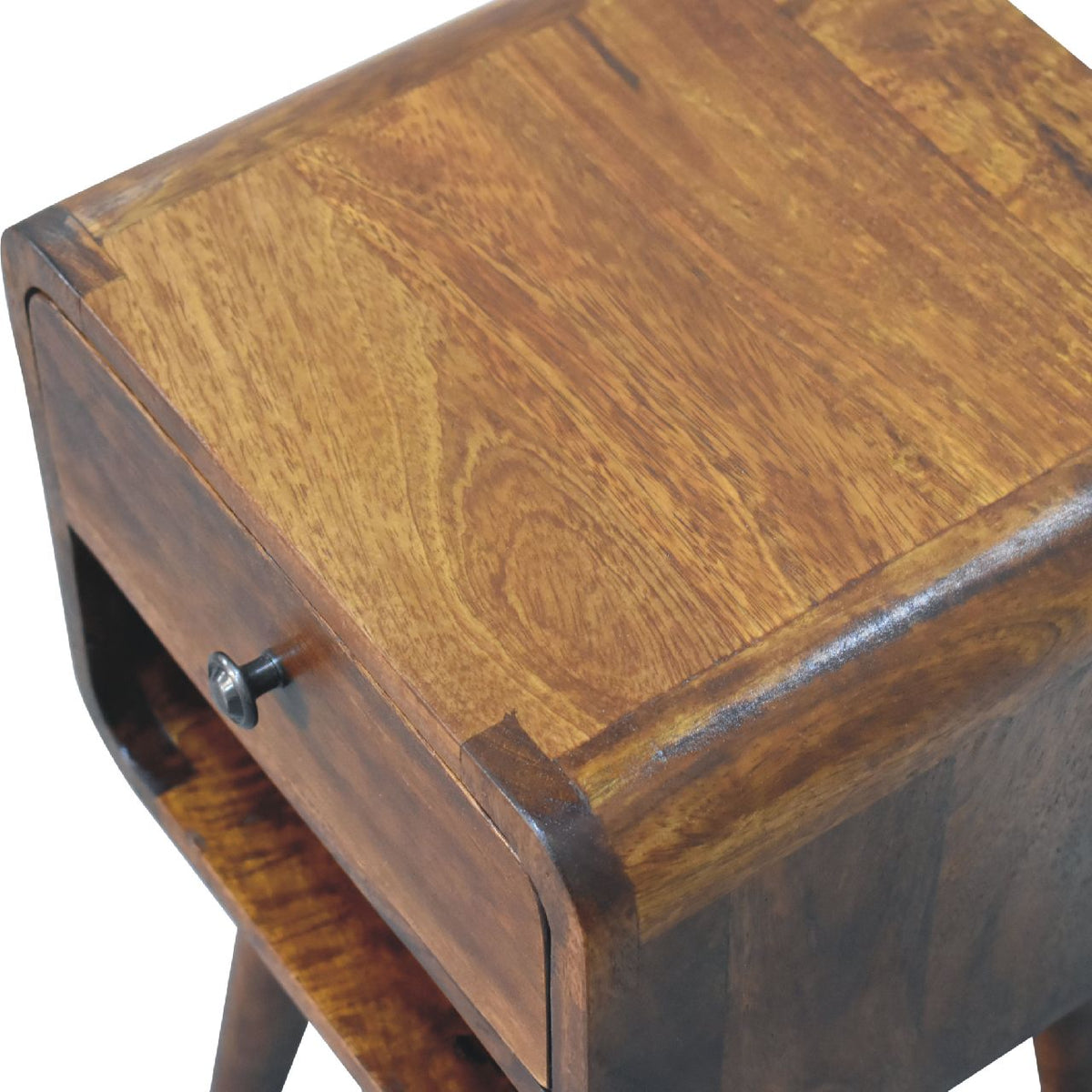 Solid wood chestnut nightstand with curved lower drawer, metal knob, HouseOfZazla on Tampa Home & Garden Store