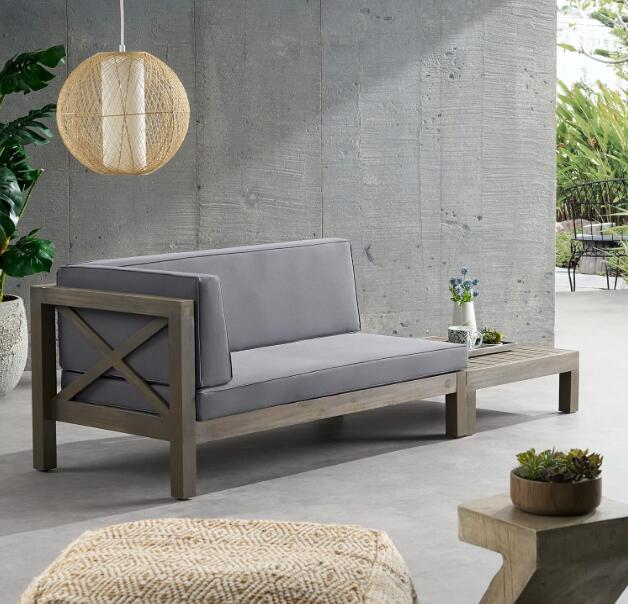 Brava Left Arm Corner Bench and Coffee Table 2-piece patio set gray cushions by HouseOfZazla on Tampa Home & Garden Store