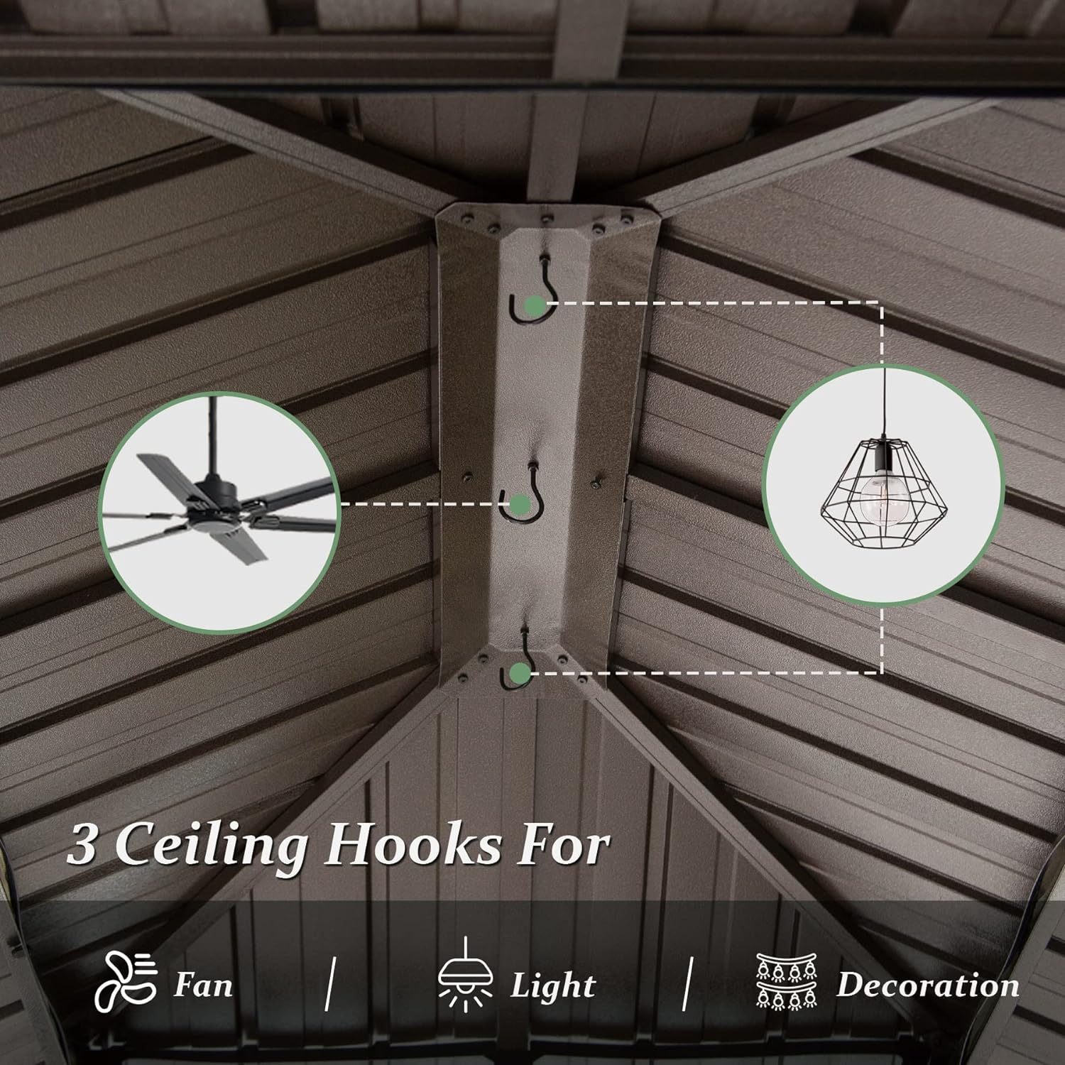 Gazebo ceiling with 3 hooks for fan or pendant light in cedar wood frame canopy HouseOfZazla on Tampa Home & Garden Store