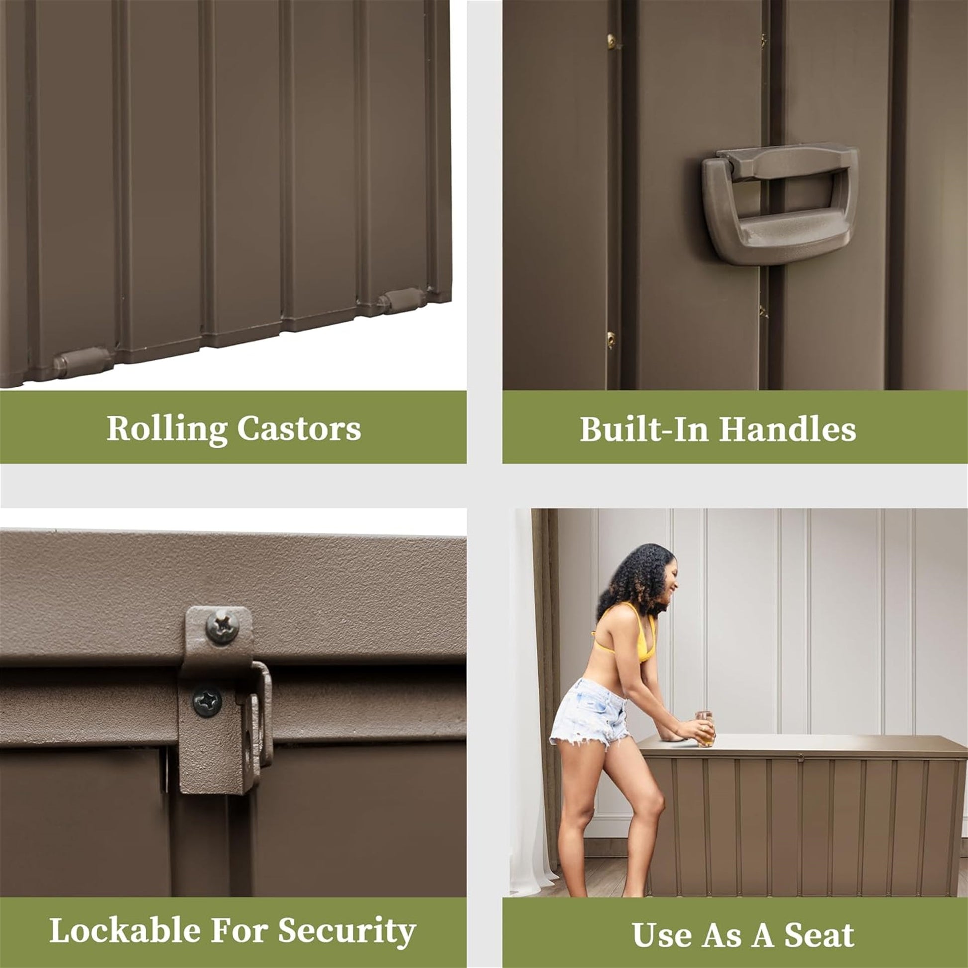 Deck Box 200 Gallon Outdoor Storage by HouseOfZazla, dark brown with built-in handles on Tampa Home & Garden Store