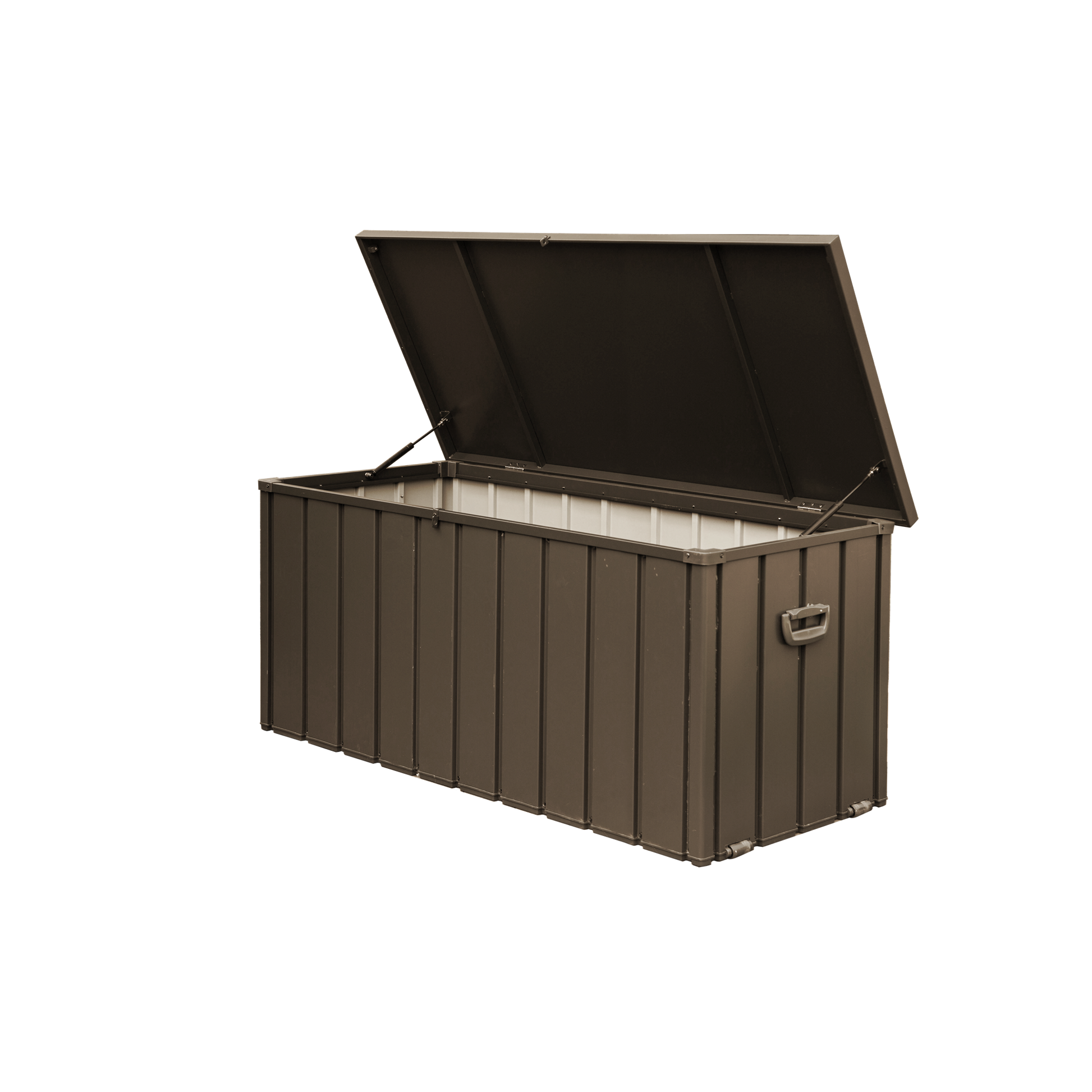 160 Gallon Outdoor Storage Deck Box Waterproof HouseOfZazla brown plastic with lid open interior visible on Tampa Home & Garden Store