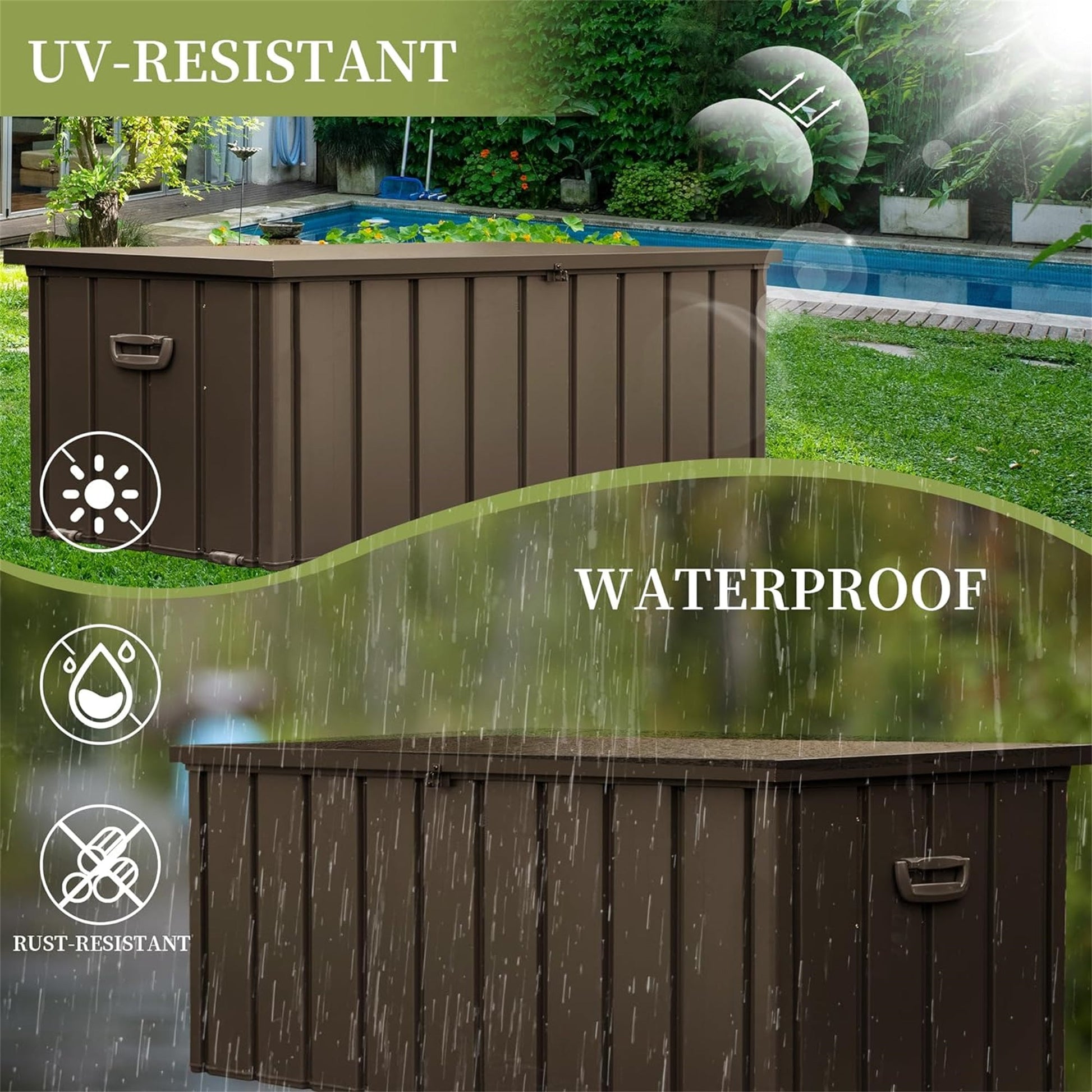 200-Gallon outdoor storage deck box dark brown rust-resistant UV-resistant HouseOfZazla on Tampa Home & Garden Store