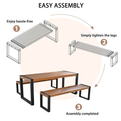Three Piece Outdoor Dining Set and Two Benches