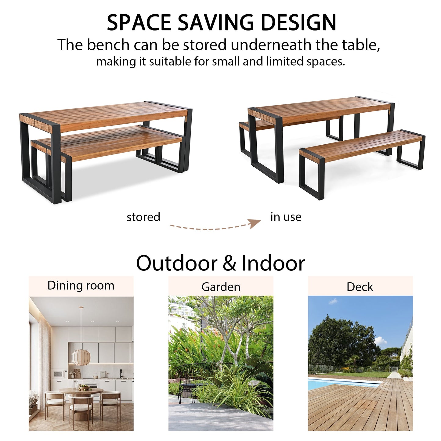 Three Piece Outdoor Dining Set and Two Benches