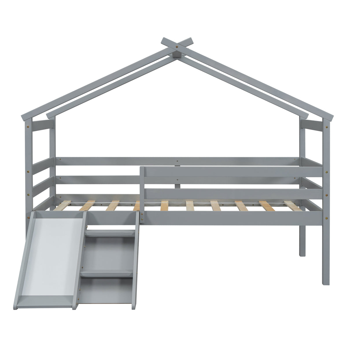 Twin Low Loft House Bed with Slide by HouseOfZazla, gray metal loft bed with ladder and slide on Tampa Home & Garden Store