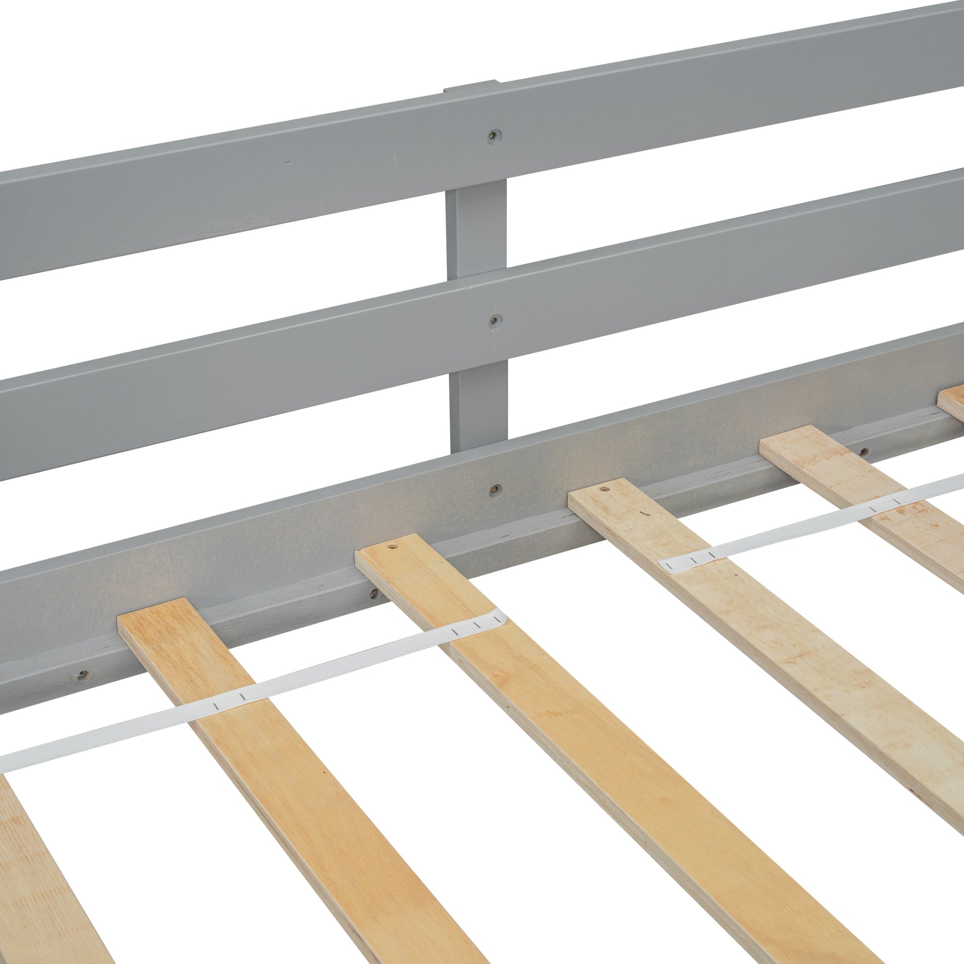 Twin Low Loft House Bed with Slide gray wooden frame with slat foundation on Tampa Home & Garden Store
