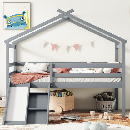 Twin low loft house bed with gray frame and ladder; storage under bed by HouseOfZazla on Tampa Home & Garden Store