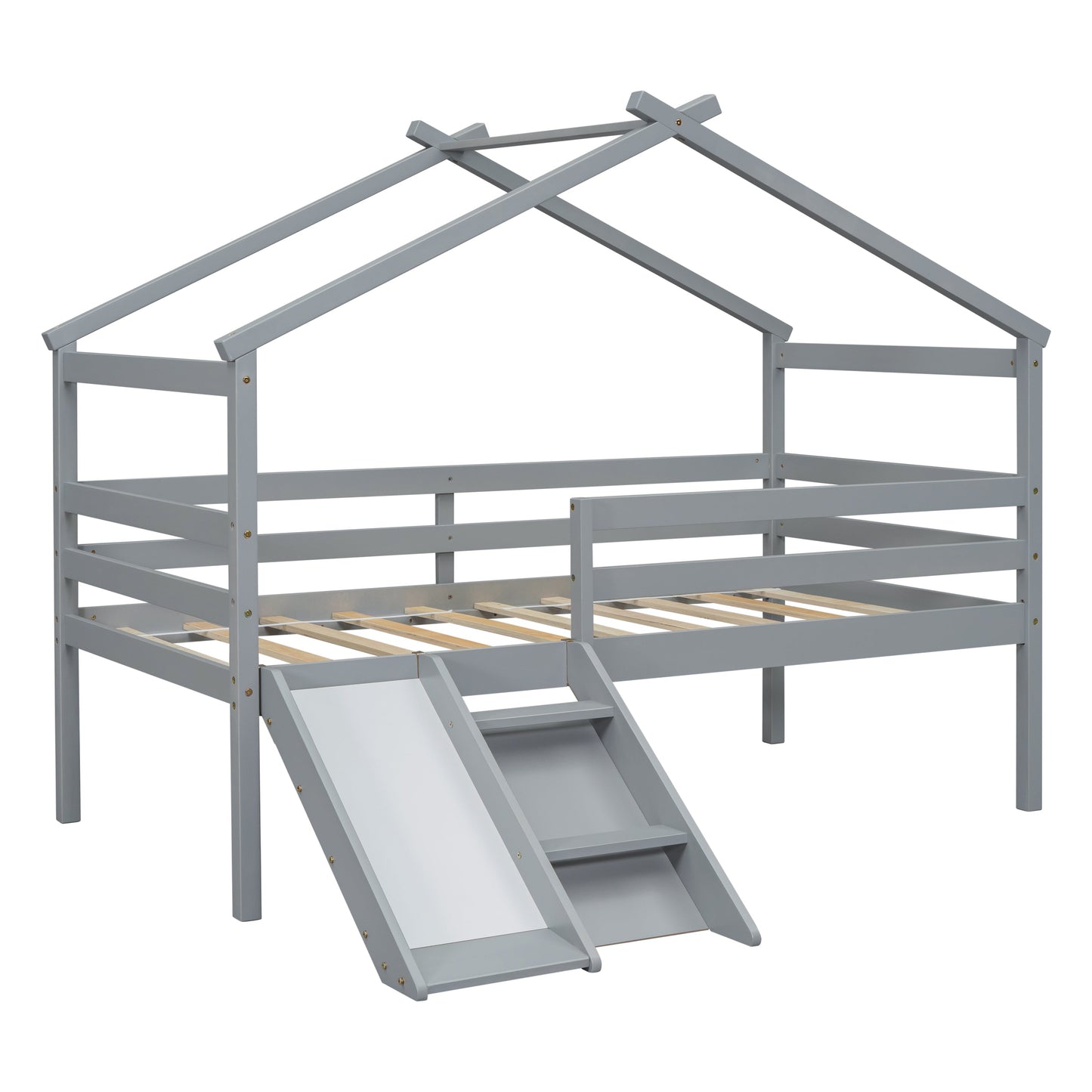 Twin low loft bed with slide in gray wood finish by HouseOfZazla on Tampa Home & Garden Store