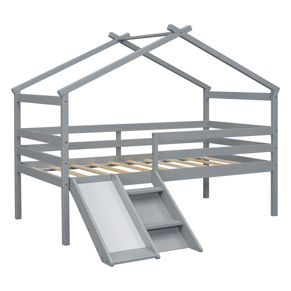 Twin low loft bed with slide in gray wood finish by HouseOfZazla on Tampa Home & Garden Store