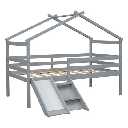 Twin low loft bed with slide in gray wood finish by HouseOfZazla on Tampa Home & Garden Store