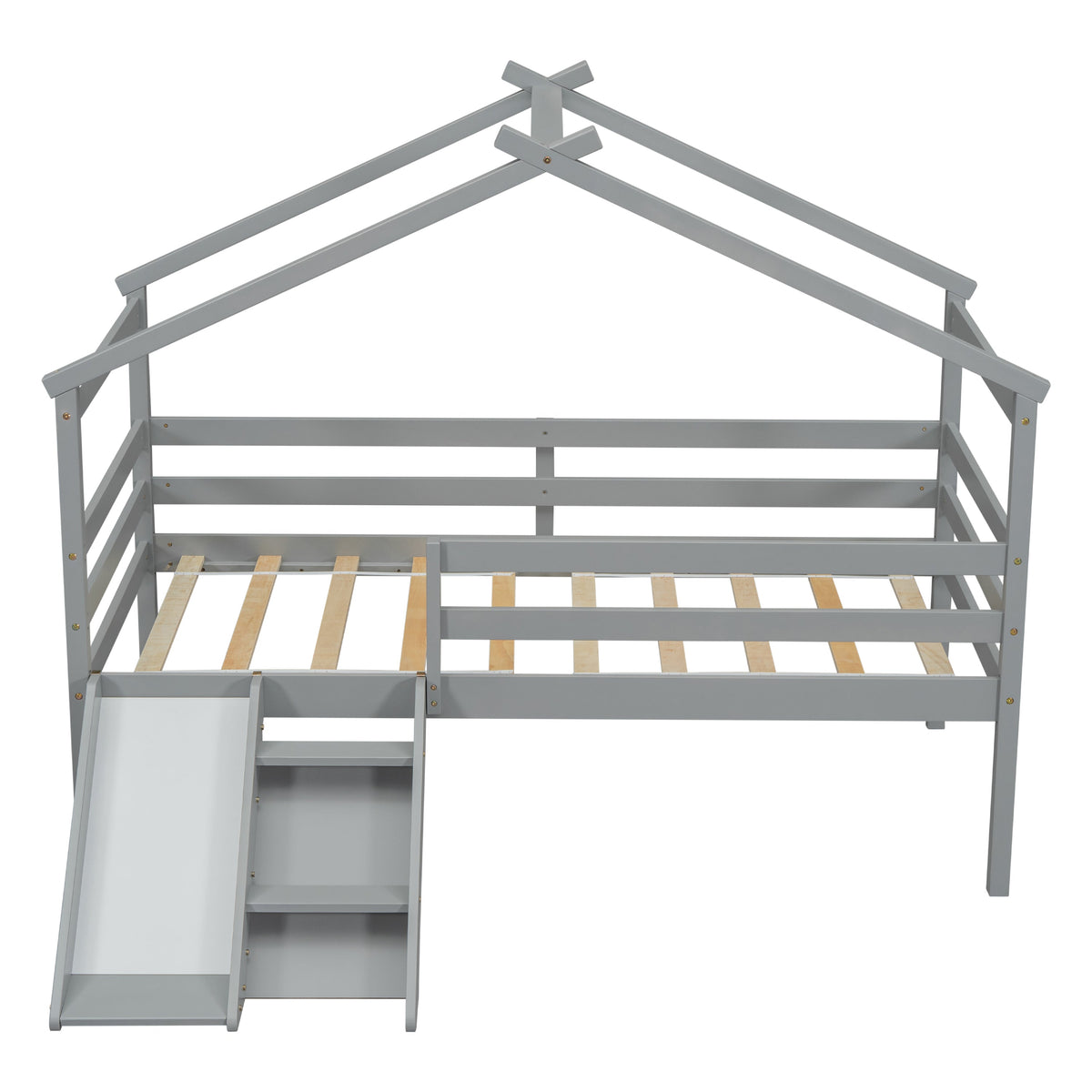 Twin low loft house bed by HouseOfZazla in grey with roof frame rails and slatted base on Tampa Home & Garden Store