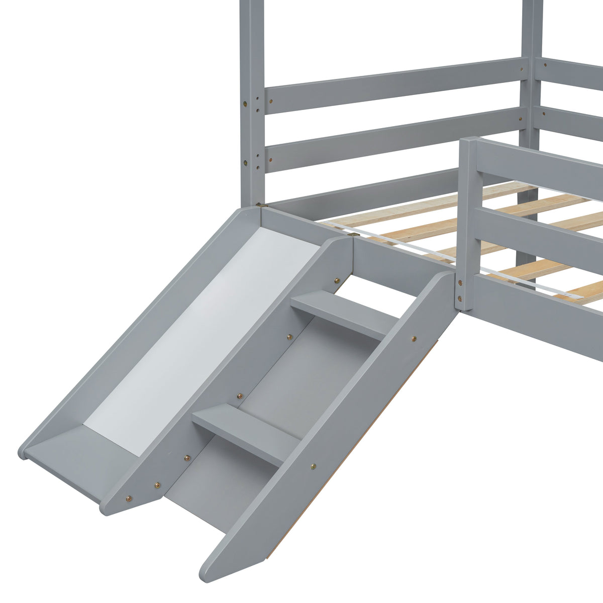 Twin Low Loft House Bed with Slide in grey painted frame with wood slat base on Tampa Home & Garden Store