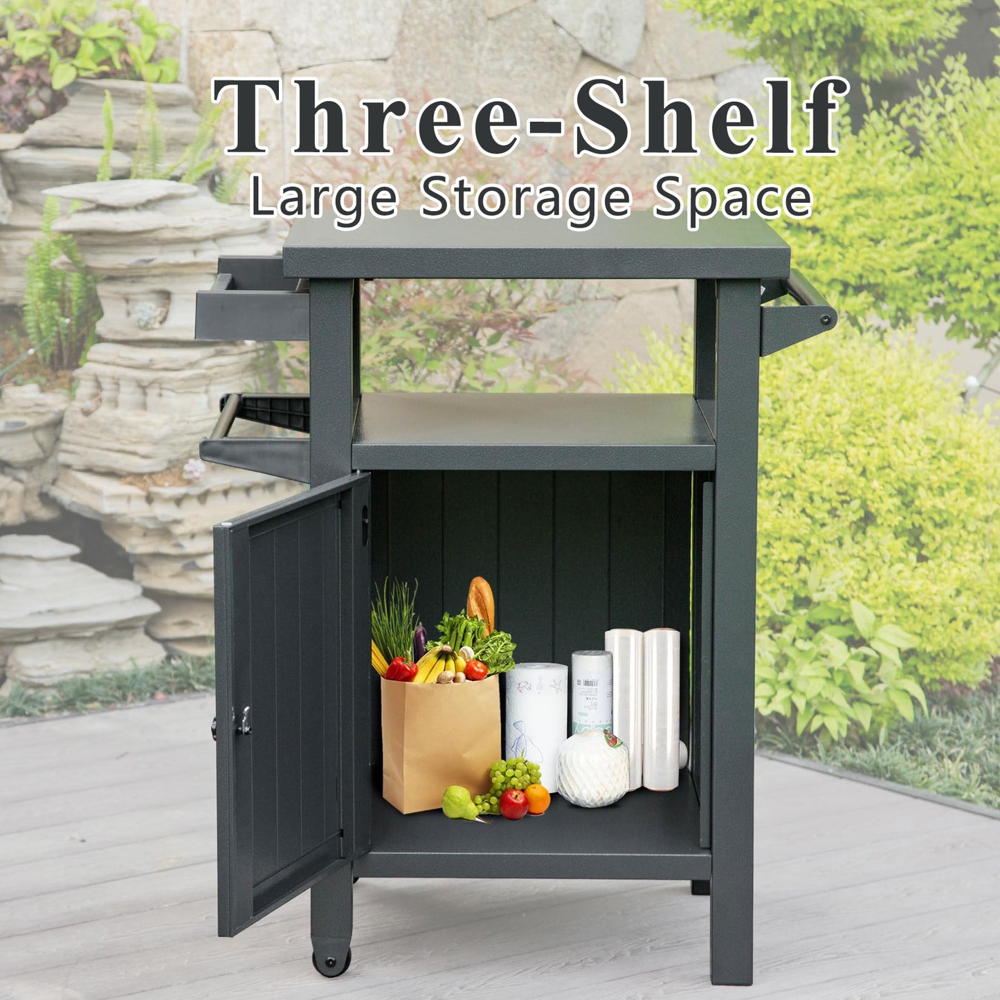 Outdoor Grill Cart With Storage and Wheels