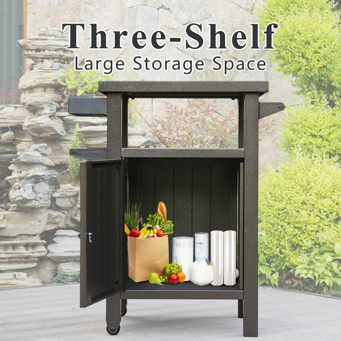 Mobile Outdoor Grill Cart with Storage and Wheels