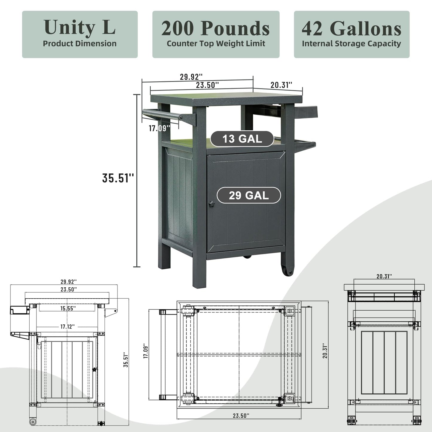 Outdoor Grill Cart With Storage and Wheels