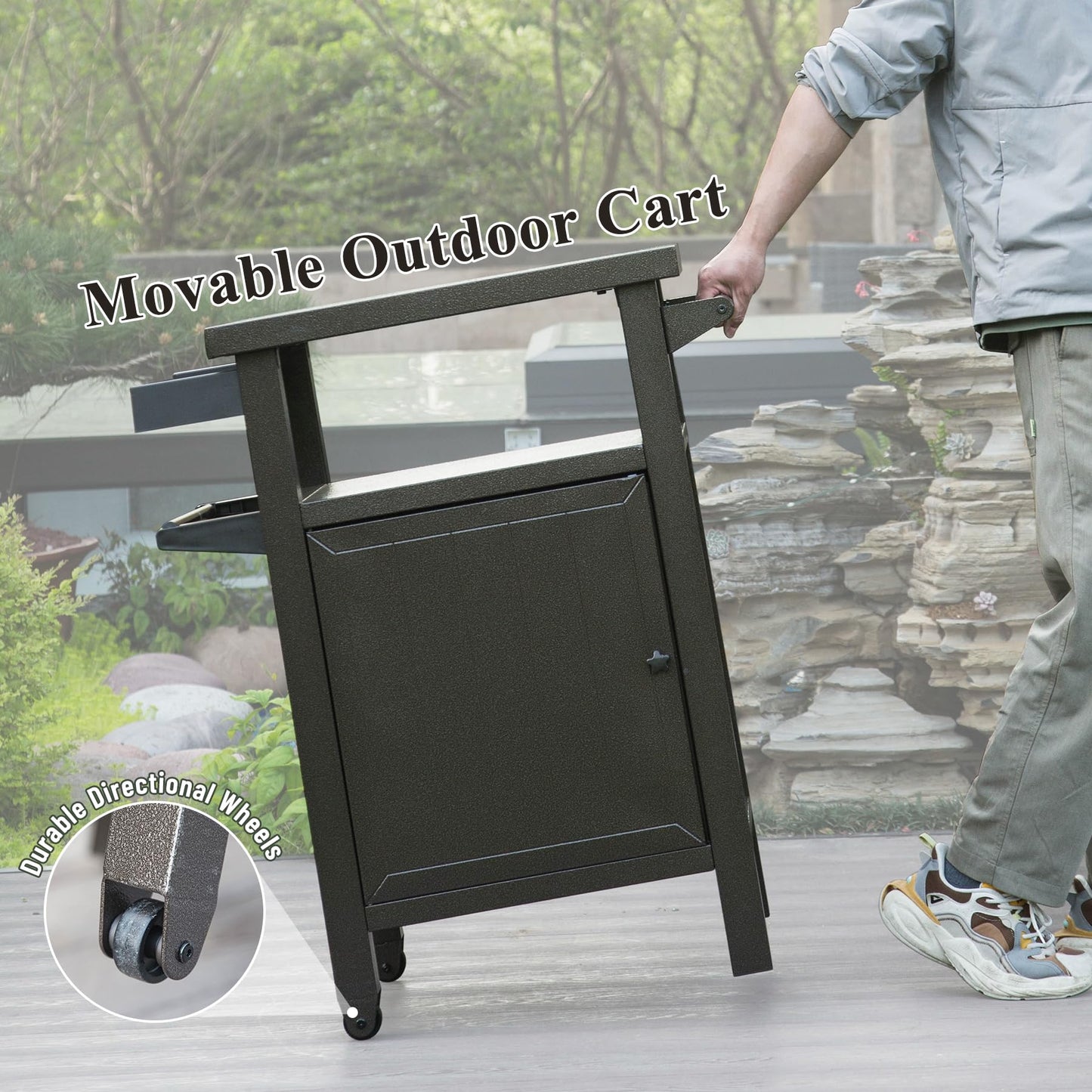Mobile Outdoor Grill Cart with Storage and Wheels
