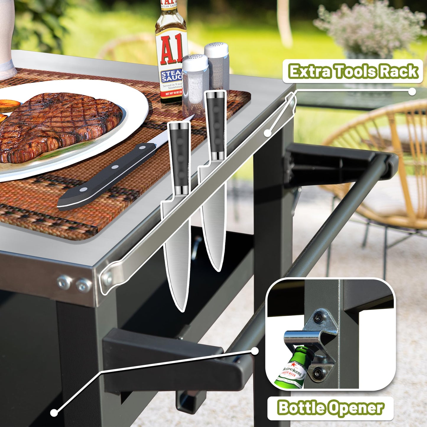 Three Shelf Outdoor Grill Table and Storage Rack