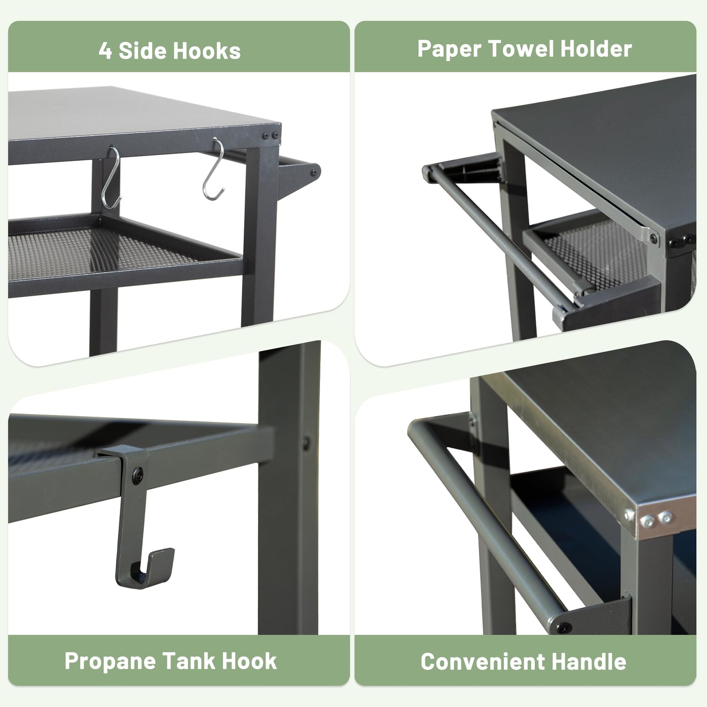 Three Shelf Outdoor Grill Table With Wheels
