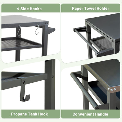 Three Shelf Outdoor Grill Table With Wheels