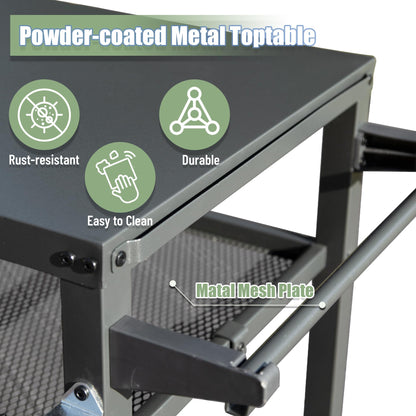 Three Shelf Outdoor Grill Table With Wheels