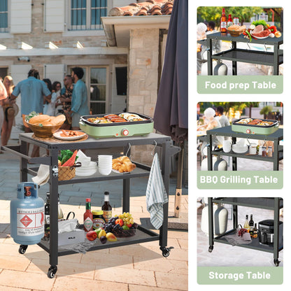 Three Shelf Outdoor Grill Table and Storage Rack