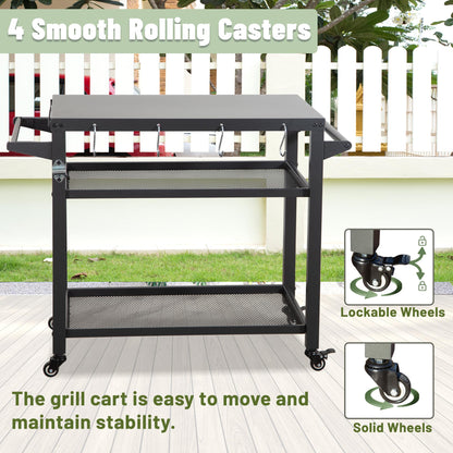 Three Shelf Outdoor Grill Table With Wheels