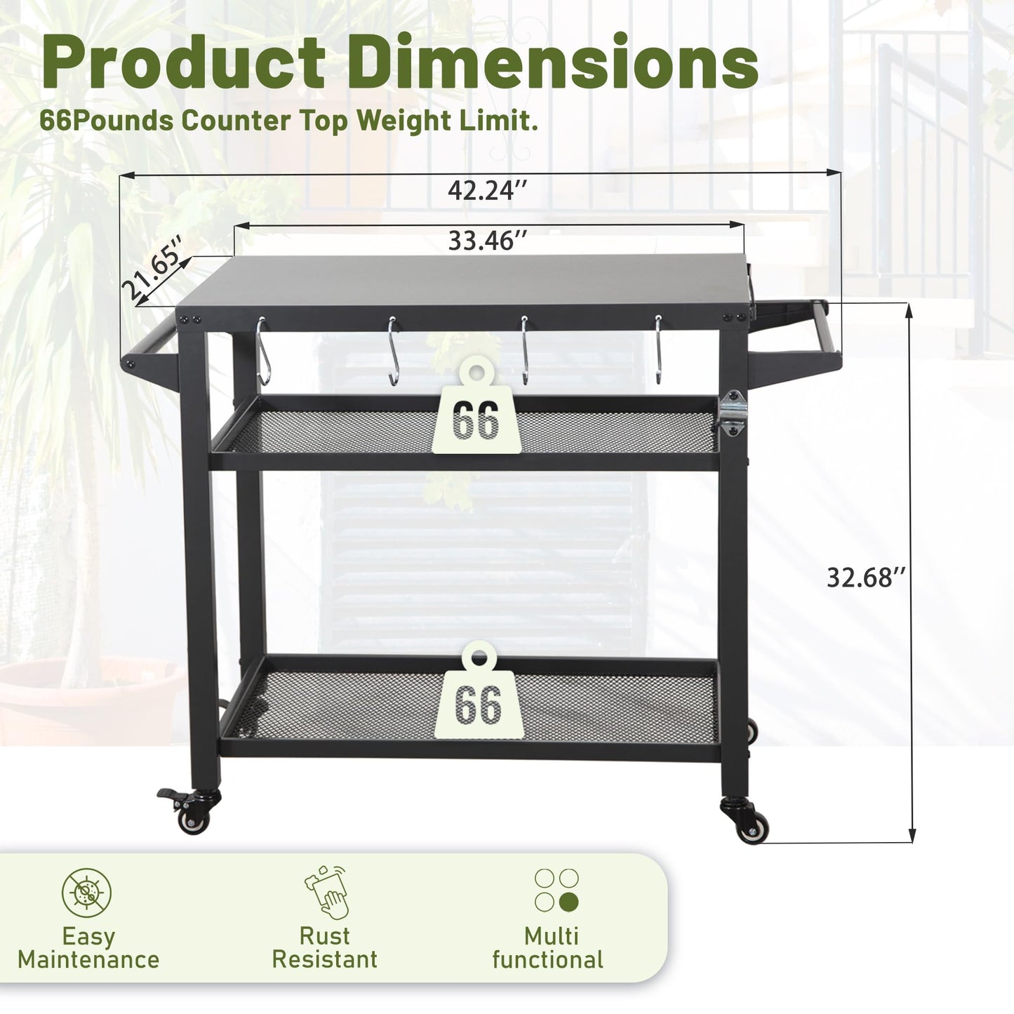 Three Shelf Outdoor Grill Table With Wheels
