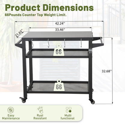 Three Shelf Outdoor Grill Table With Wheels
