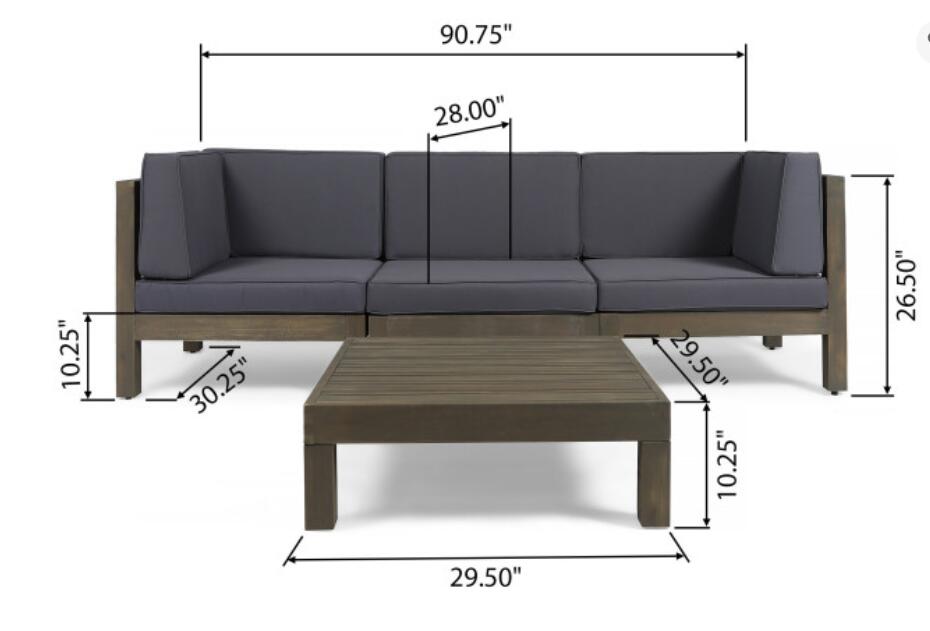 Oana 4-Piece Sofa Set with Coffee Table by HouseOfZazla in dark wood with charcoal cushions on Tampa Home & Garden Store