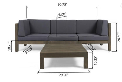 Oana 4-Piece Sofa Set with Coffee Table by HouseOfZazla in dark wood with charcoal cushions on Tampa Home & Garden Store