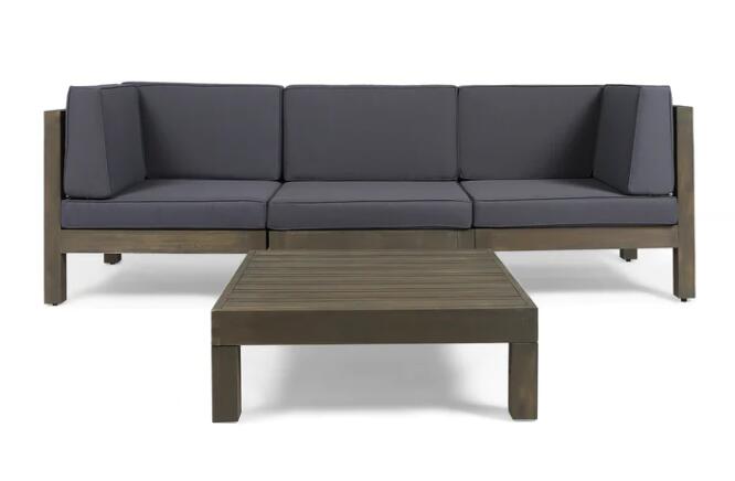 Oana 4-Piece Sofa Set with Coffee Table, dark wood frame and charcoal cushions, HouseOfZazla on Tampa Home & Garden Store