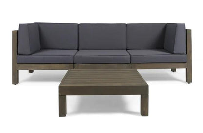 Oana 4-Piece Sofa Set with Coffee Table, dark wood frame and charcoal cushions, HouseOfZazla on Tampa Home & Garden Store
