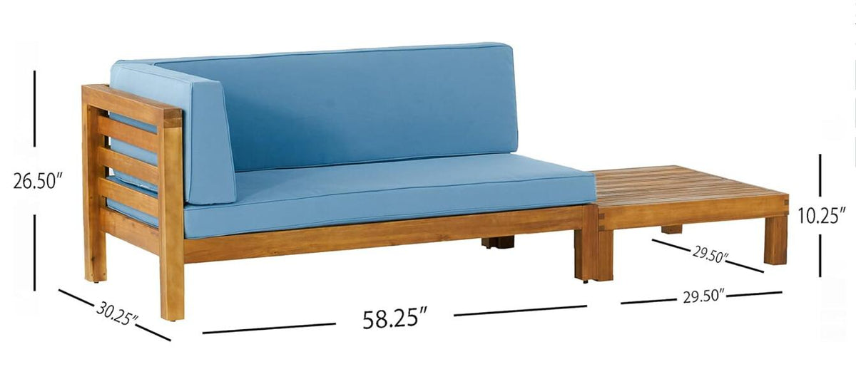 Oana Acacia Wood Patio Seating with Cushions by HouseOfZazla, blue cushions furniture on Tampa Home & Garden Store