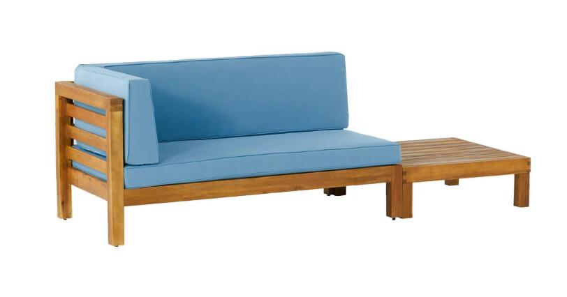 Oana Acacia Wood Patio Seating with Cushions HouseOfZazla blue patio furniture set on Tampa Home & Garden Store