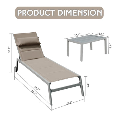 Outdoor Patio Chaise Lounge Set And Side Table