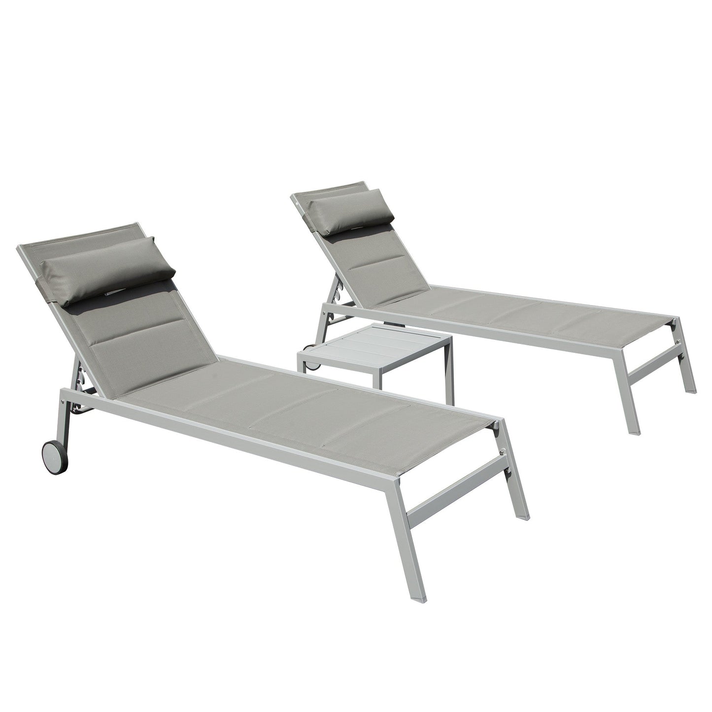 Outdoor Chaise Lounge Set of 3 with Side Table