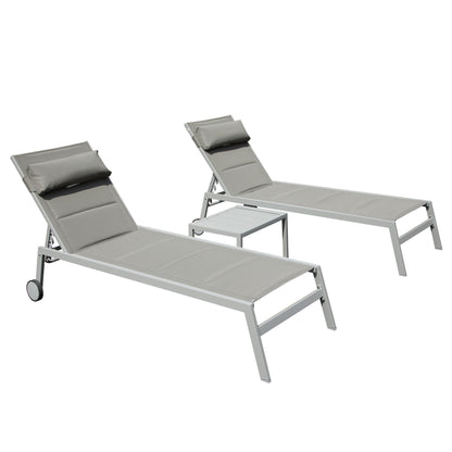 Outdoor Chaise Lounge Set of 3 with Side Table