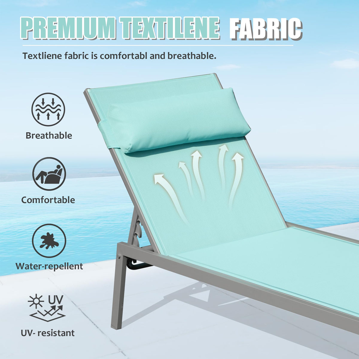 Aluminum Chaise Lounge Set of Three and Table