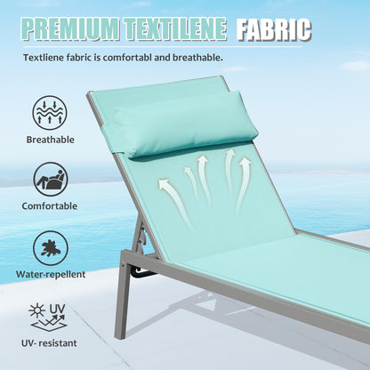 Aluminum Chaise Lounge Set of Three and Table