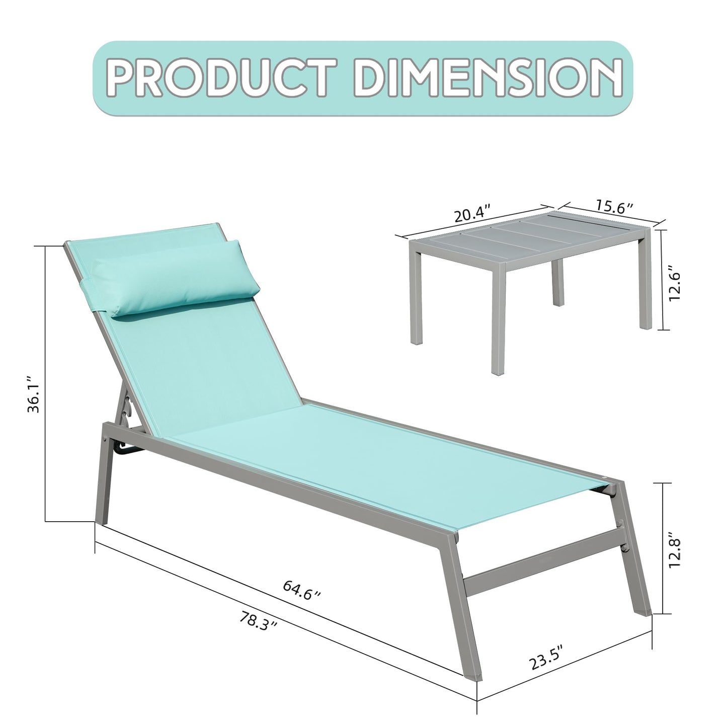 Aluminum Chaise Lounge Set of Three and Table