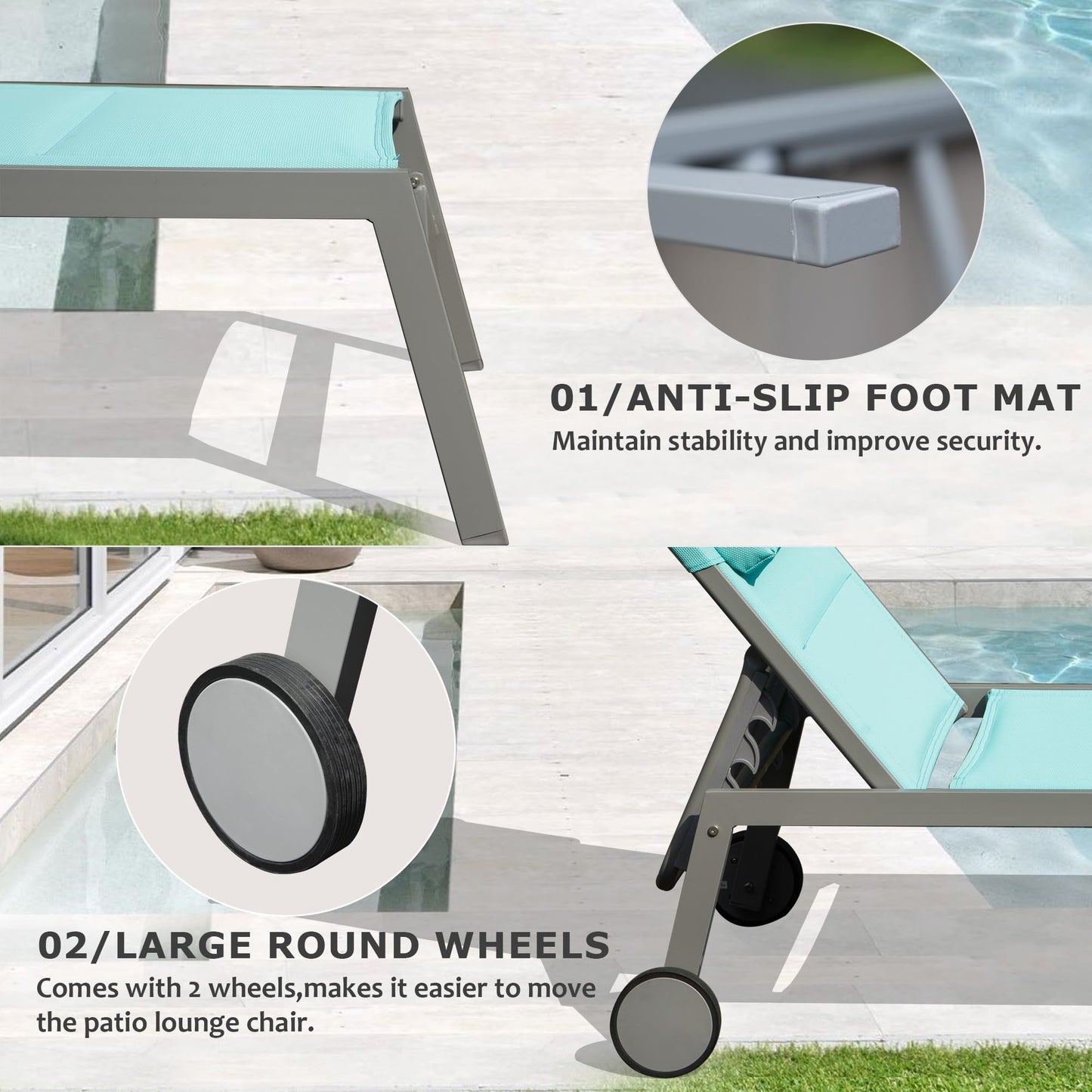 Durable Outdoor Patio Chaise Lounge Set of Three